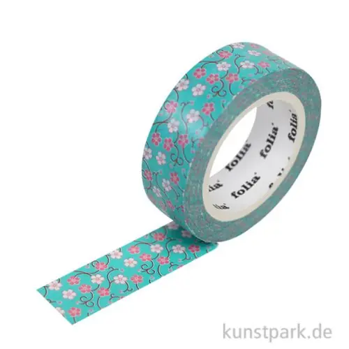 Washi-Tape Blütenranke Blau, 15 mm, 10 m Rolle Neue Ware