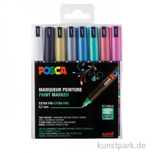 POSCA Marker Set PC-1MR, extrafein 0,7 mm, 8 Metallicfarben Rabatt