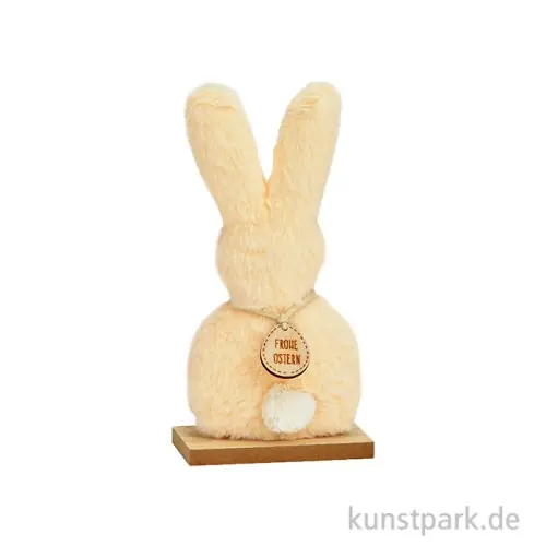 Zertifiziert Aufsteller Hase aus Plüsch auf Holzsockel, Peach, 10 x 19 x 5 cm