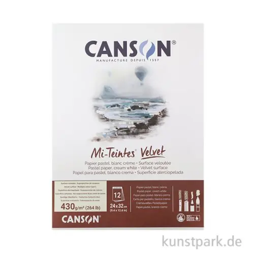 Canson MI-TEINTES Velvet Block, 12 Blatt, 24 x 32 cm, 430 g, Cremeweiß Markenprodukt