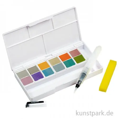 Derwent METALLIC Aquarellkasten mit 12 Farben und Zubehör Letzte Chance