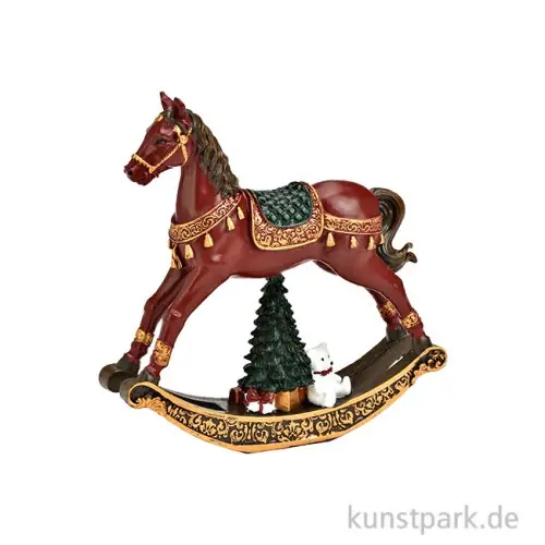 Schaukelpferd mit Tannenbaum aus Poly, Rot / Grün, 13 x 13 x 3 cm Solange Der Vorrat Reicht