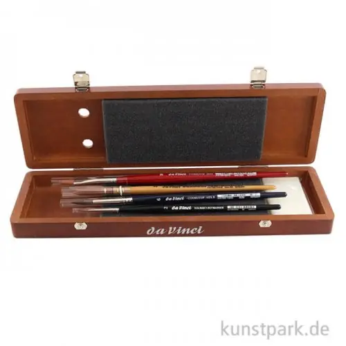 Kostenfreie Lieferung da Vinci Aquarellpinsel Set, 4 Künstlerpinsel im Holzkasten, Nussbaum