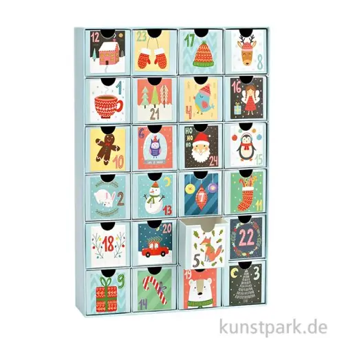 Top-Preis Adventskalender aus Pappe mit 24 Boxen, Blau, 26 x 39 x 6 cm