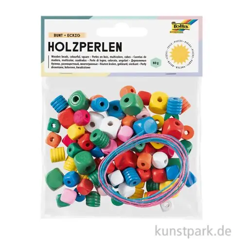 Holzperlen eckig, 88 Stück - farbig sortiert Online Kaufen