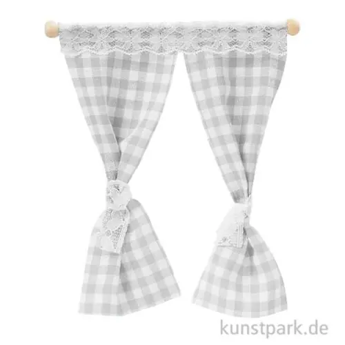 Miniatur Vorhang, Grau-Weiß, 11,5 x 12 cm Heißes Angebot