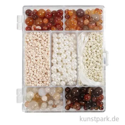 Markenware Schmuckperlen Mix mit Zubehör, Achate, Beige, Braun, Weiß