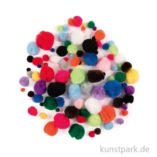 Pompons, 100 Stück - farbig sortiert Online Kaufen