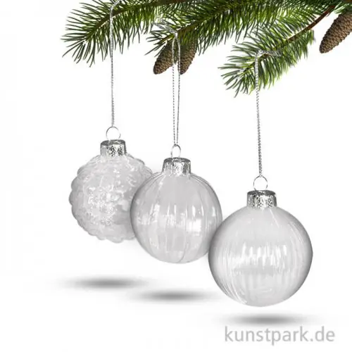Preisreduziert Weihnachtskugel aus Glas - 6 cm, 3 Designs sortiert