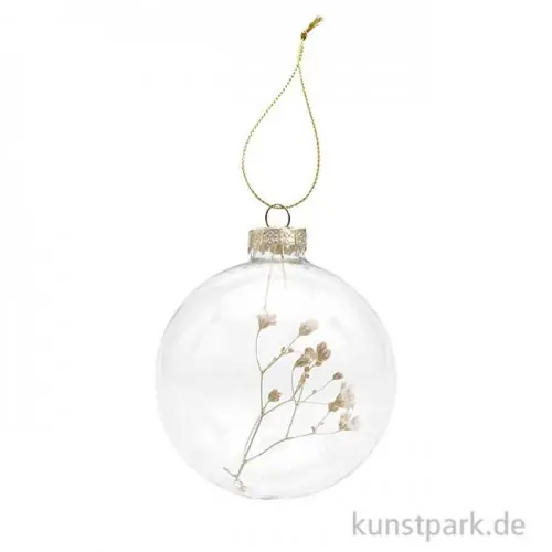 Top-Qualität Glaskugel - Baumschmuck mit getrocknetem Schleierkraut, 8 cm