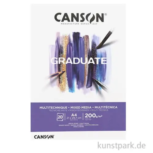 Online Kaufen Canson GRADUATE Mixed Media Papier - Weiß, DIN A4, 20 Blatt, 200 g