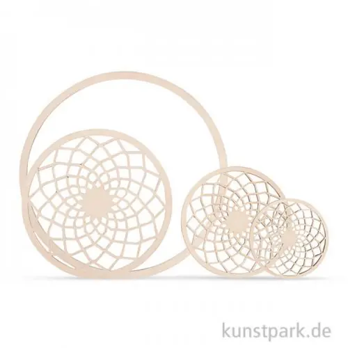 Holzscheibe Dream mit 18 cm Ring - filigran, 7 - 13 cm, 4 Stück Geld-Zurück-Garantie