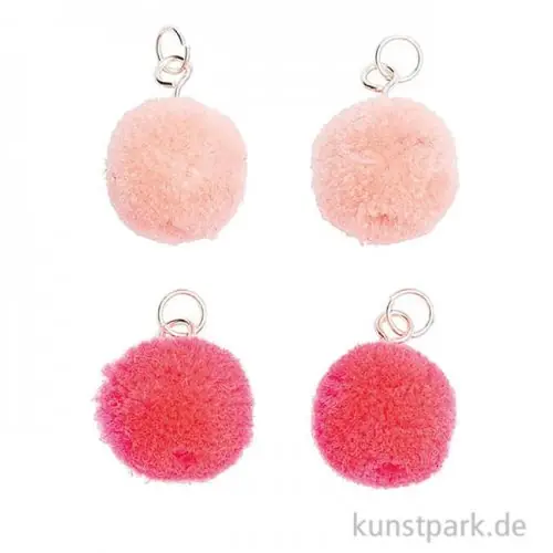 Anhänger Mini Pompons - Rosa, 4er Set Kostenloser Rückversand