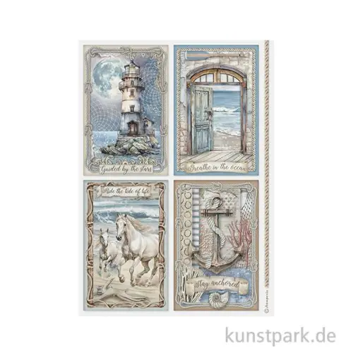 Handgefertigt Stamperia Reispapier - Silent Sea 4 Cards, DIN A4