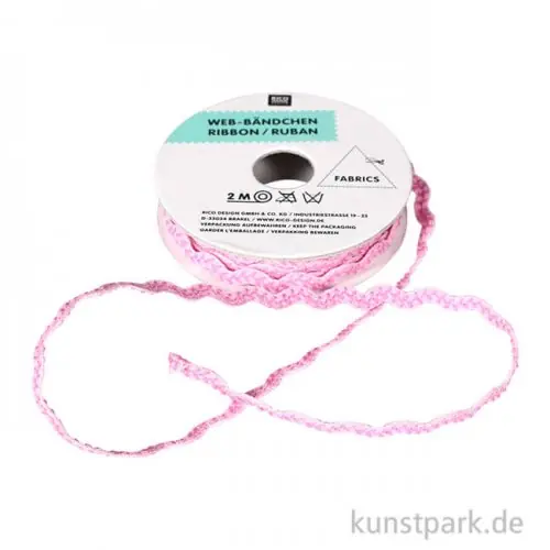 Hochwertig Wellen Band - Bestickt, Rosa, 2 m