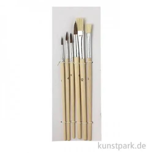 Mega-Angebot Pinselset - Basic mit 4 Aquarell-2 Borstenpinsel, Stiele Naturholz