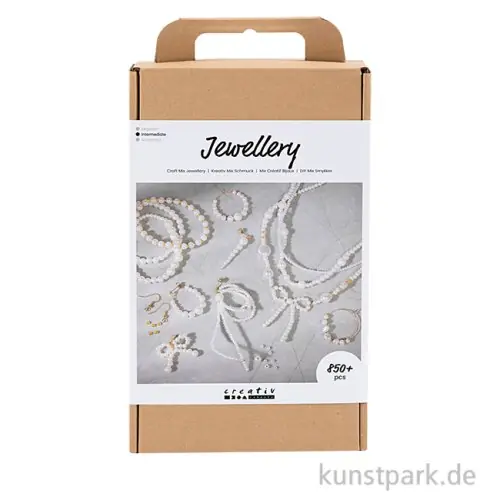 Bestseller Schmuck Bastelset mit viel Zubehör - Perlenschmuck, Perlmuttweiß