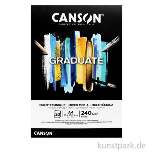 Super-Preis Canson GRADUATE Mixed Media Papier - Schwarz, DIN A4, 20 Blatt, 240 g