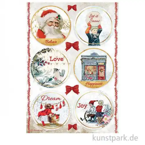 Hochwertig Stamperia Reispapier - Romantic Christmas Rounds, DIN A4