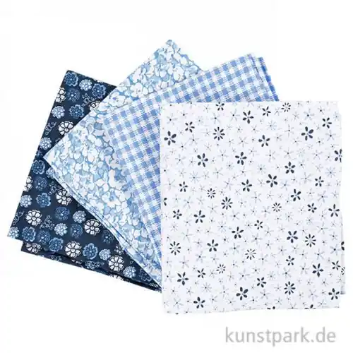 Blauer Patchwork-Stoff im Set, Größe 45x55 cm, 4 Stück Solange Der Vorrat Reicht