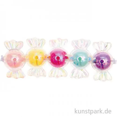 Markenware Bonbon Perlen, Transparent mit Farbeinzug, 22 x 12 x 12 mm, 6 Stück