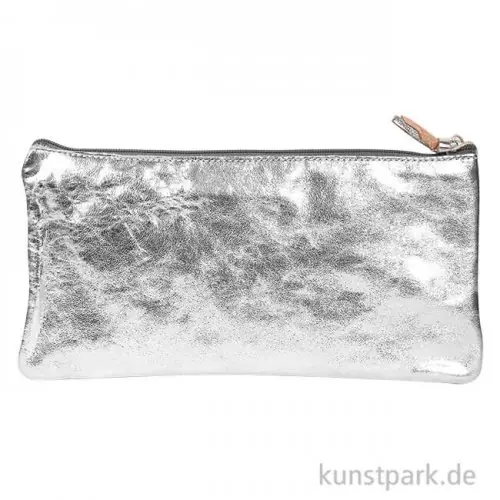 Preisknaller Leder-Etui Metallic - Flach, Silber