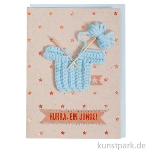 Garantierte Lieferung Good old friends - Baby Strickkarte, Hurra ein Junge
