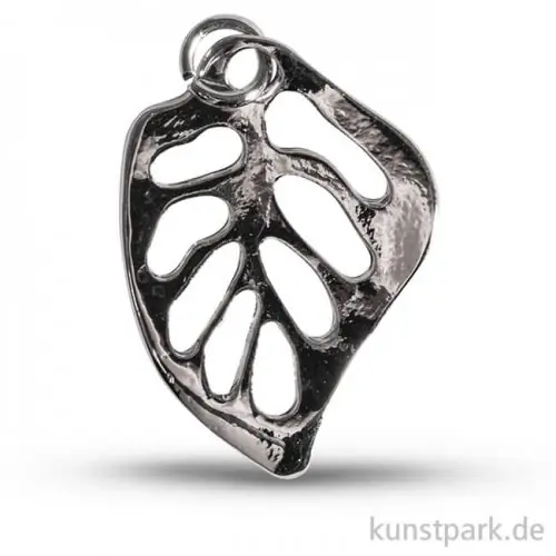 Super-Preis Monstera Blatt - Metall-Anhänger mit Öse - Silber, 25 mm, 1 Stück