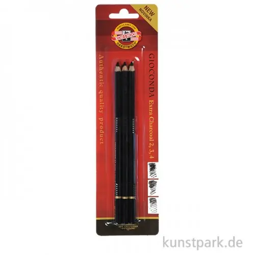 Schneller Versand Koh-I-Noor Kohlestifte Set - Schwarze Reißkohle in 3 Härtegraden