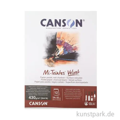 Begrenztes Angebot Canson MI-TEINTES Velvet Block, 12 Blatt, 24 x 32 cm, 430 g, Schwarz