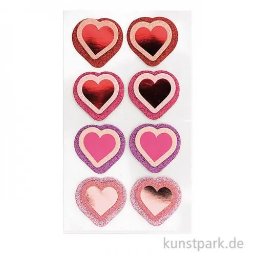 Markenware 3D Sticker - Herzen, Glitter