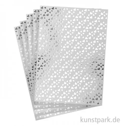 Designkarton Silber - Herzen, DIN A4, 5 Blatt, 200g Ausverkauf