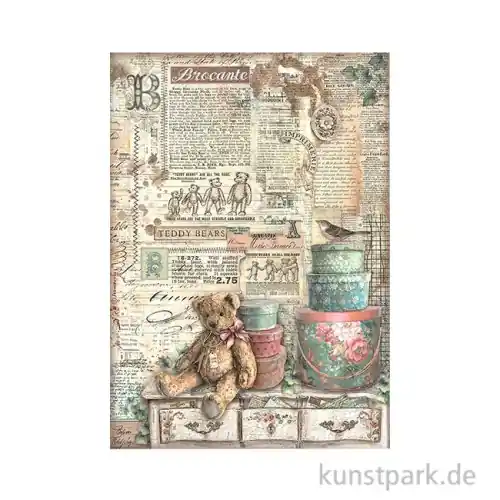 Bestseller Stamperia Reispapier - Brocante Antiques Teddy Bears, DIN A4