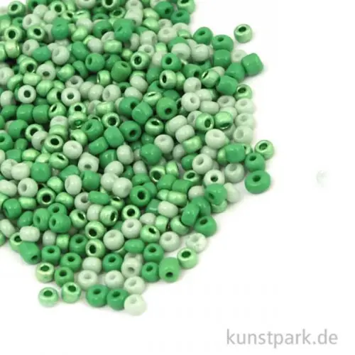 Ausverkauf Rocailles Perlmutt Grün Mix - 2,6 mm, 17g Dose