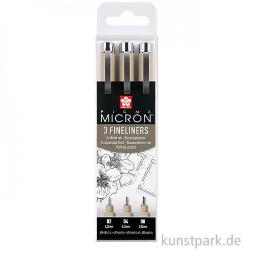 Top-Qualität Sakura PIGMA Micron Set - 3 Fineliner 0,3-0,5 mm, Schwarz