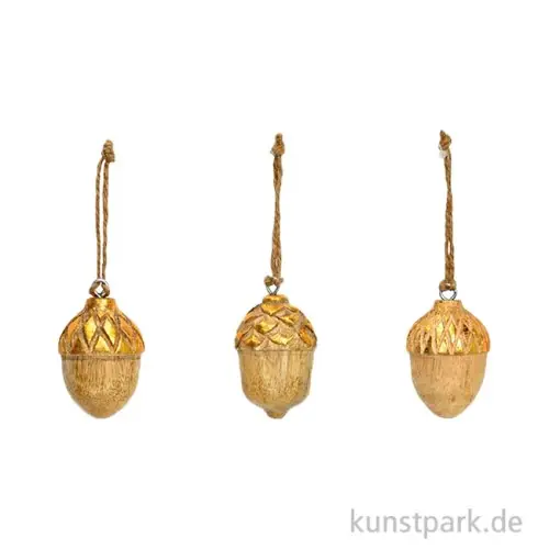 Weihnachtshänger Eichel, Mangoholz, Natur/Gold, Sortiert, 5 x 6 x 5 cm Preisknaller