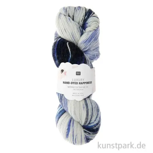 Rico Luxury Hand-Dyed Happiness, 100% Wolle, 100g, 390m, Blau Kostenloser Versand