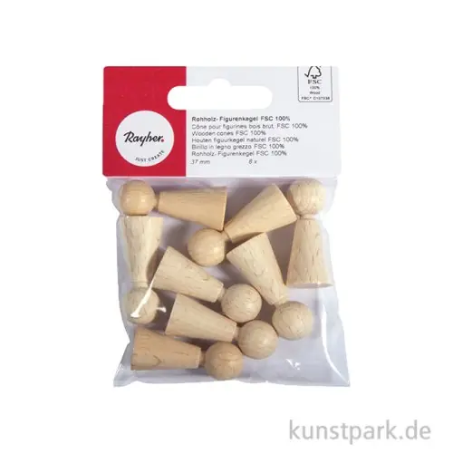 Ausverkauf Figurenkegel, Rohholz, 37 mm, 8 Stück