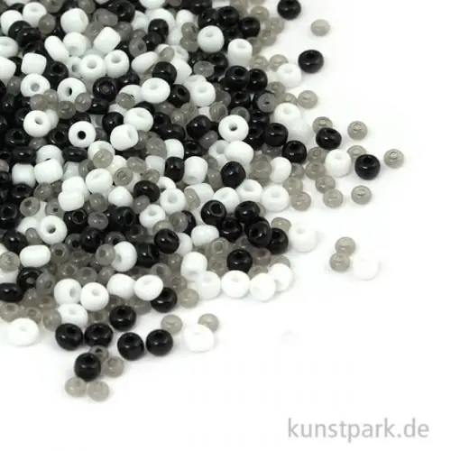 Aktuell Rocailles Mix Schwarz-Weiß - 2,6mm, 17g Dose