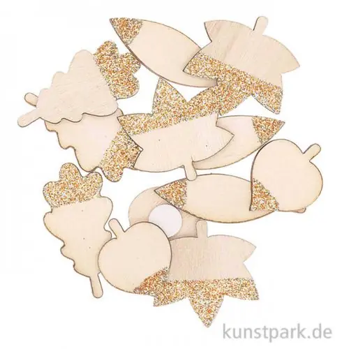 Dekosticker Blätter aus Holz mit Rosegold-Glitter, 12 Stück Jetzt Kaufen