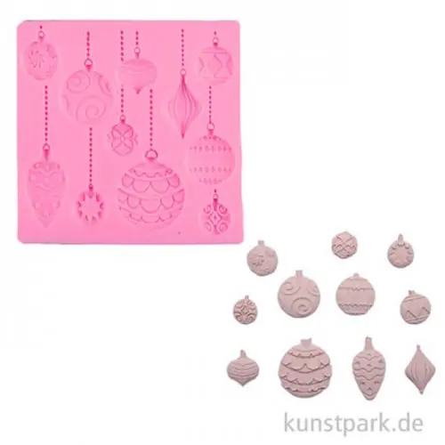 Silikon Gießform - Weihnachtskugeln, 11 Motive, 10,5 x 10,5 x 1 cm Knallerangebot