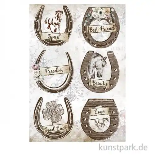 Stamperia Reispapier - Romantic Horses Horseshoes, DIN A4 Saisonangebot