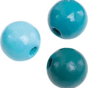 Neu Holzperlenmix türkis 50 Stk, Ø 10mm