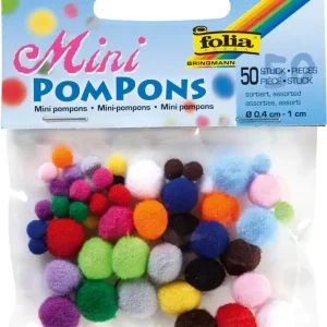 Mini-Pompons, 50 Stk., 2 Größen, farbig sortiert Abverkauf