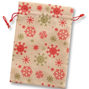 Beutel in Jute-Optik 17 x 25cm natur m. Schneeflocken Nur Heute
