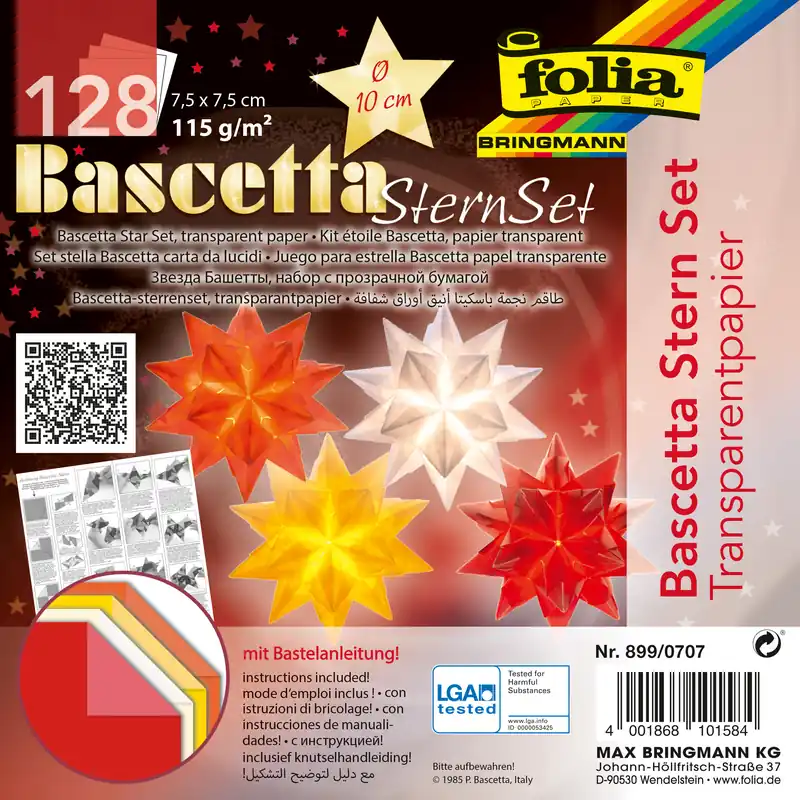 Kostenloser Versand Bascetta-Stern Transparentpapier 4x 32 Bl. In 4 Farben 7,5x7,5cm
