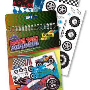 Weltweiter Versand Schablonenbuch Monster Trucks 5 Schablonen, 3 Stickerbogen