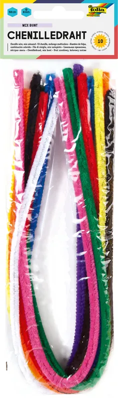Chenilledraht, 50cm lang, ø 8mm 10 Stück in 10 Farben sortiert Günstig