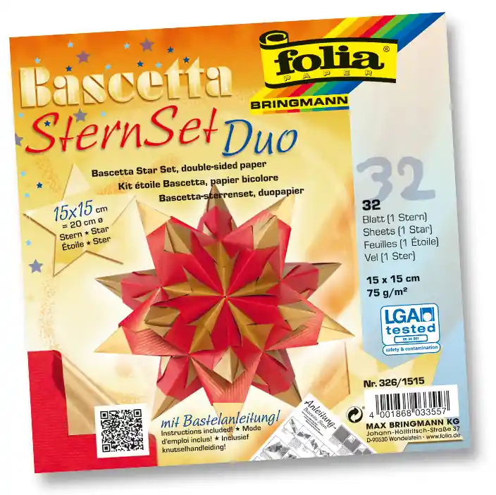 Bascetta-Stern Bastelset Duo Papier hochrot/gold, 32 Blatt Mengenrabatt