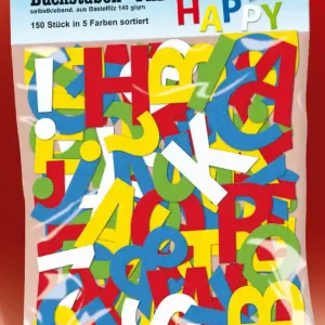 Billig Bastelfilz-Zuschnitte Buchstaben 150 Stück, 5 Farben, selbstklebend